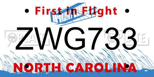 ZWG733 North Carolina License Plate