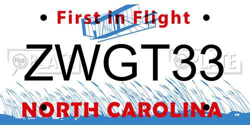 ZWGT33 North Carolina License Plate