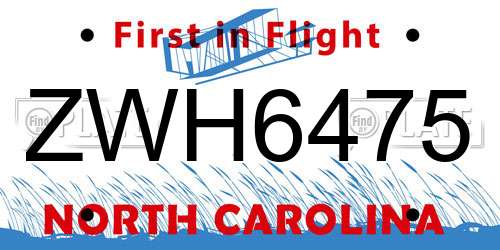 ZWH6475 North Carolina License Plate