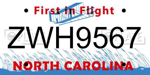 ZWH9567 North Carolina License Plate