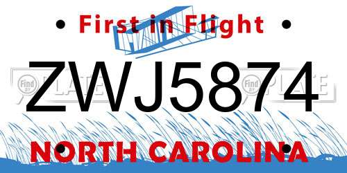 ZWJ5874 North Carolina License Plate
