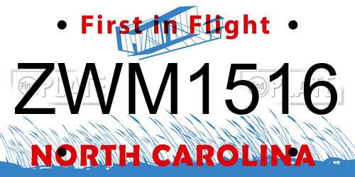 ZWM1516 North Carolina License Plate