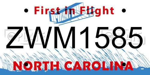 ZWM1585 North Carolina License Plate