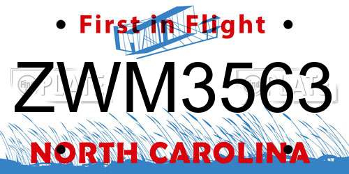 ZWM3563 North Carolina License Plate