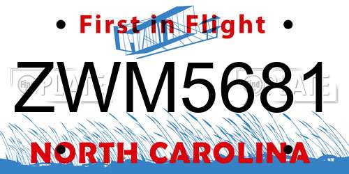 ZWM5681 North Carolina License Plate