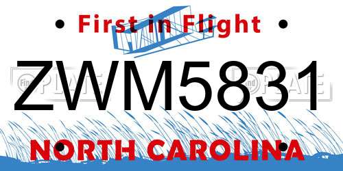 ZWM5831 North Carolina License Plate