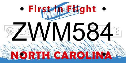 ZWM584 North Carolina License Plate