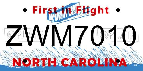 ZWM7010 North Carolina License Plate