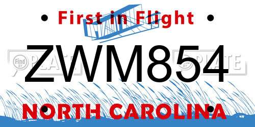 ZWM854 North Carolina License Plate