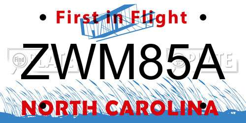 ZWM85A North Carolina License Plate