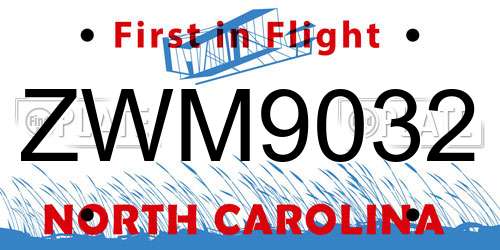 ZWM9032 North Carolina License Plate
