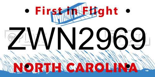 ZWN2969 North Carolina License Plate