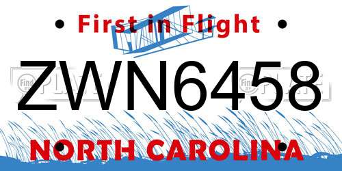 ZWN6458 North Carolina License Plate
