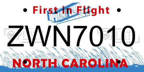 ZWN7010 North Carolina License Plate