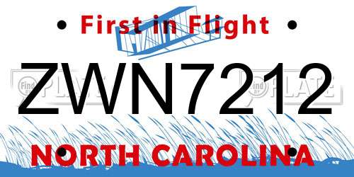 ZWN7212 North Carolina License Plate