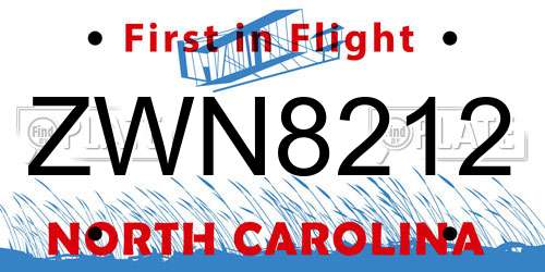 ZWN8212 North Carolina License Plate