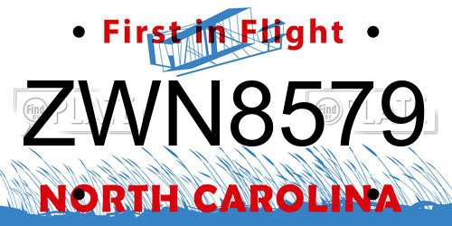 ZWN8579 North Carolina License Plate