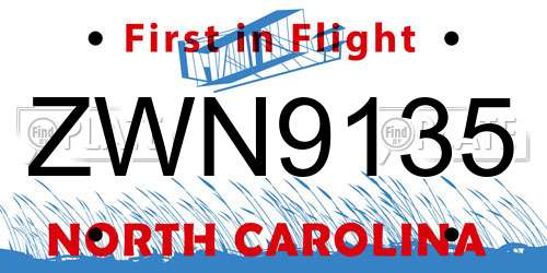 ZWN9135 North Carolina License Plate