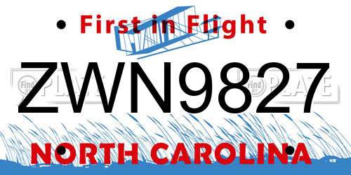 ZWN9827 North Carolina License Plate