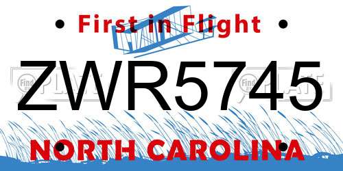 ZWR5745 North Carolina License Plate