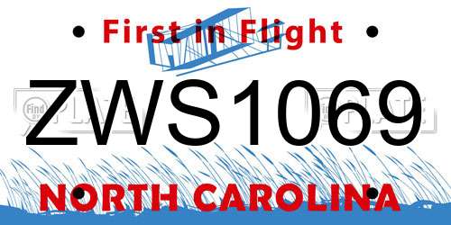 ZWS1069 North Carolina License Plate