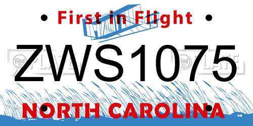 ZWS1075 North Carolina License Plate