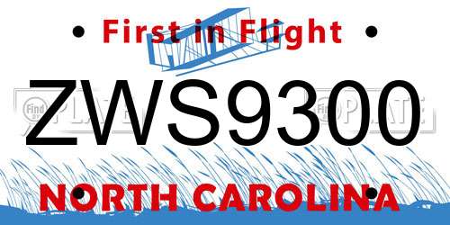 ZWS9300 North Carolina License Plate