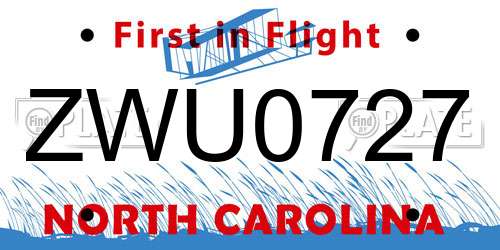ZWU0727 North Carolina License Plate