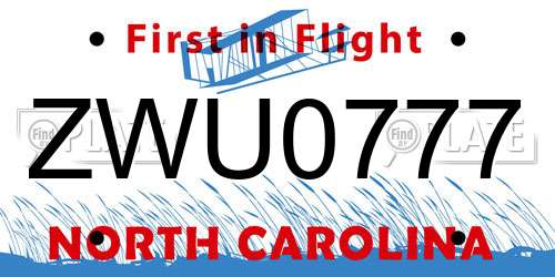 ZWU0777 North Carolina License Plate