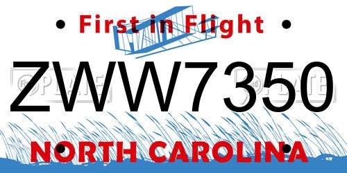 ZWW7350 North Carolina License Plate