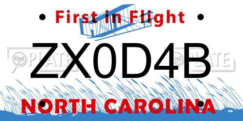 ZX0D4B North Carolina License Plate