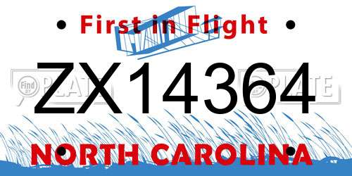 ZX14364 North Carolina License Plate