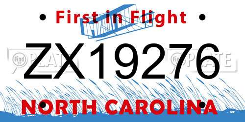ZX19276 North Carolina License Plate