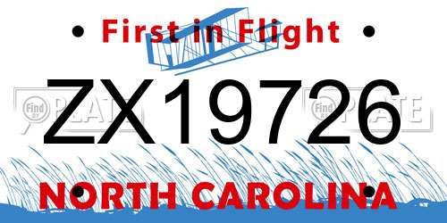 ZX19726 North Carolina License Plate