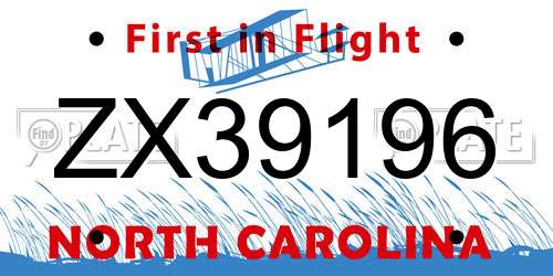 ZX39196 North Carolina License Plate