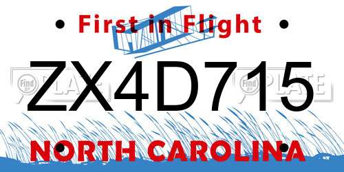ZX4D715 North Carolina License Plate