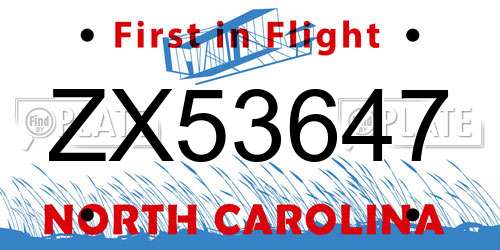 ZX53647 North Carolina License Plate
