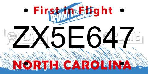 ZX5E647 North Carolina License Plate