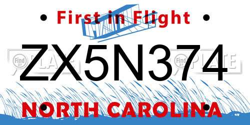 ZX5N374 North Carolina License Plate