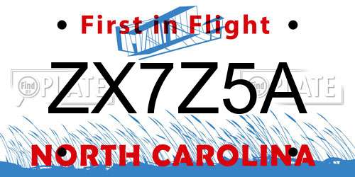 ZX7Z5A North Carolina License Plate