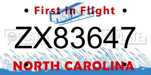 ZX83647 North Carolina License Plate