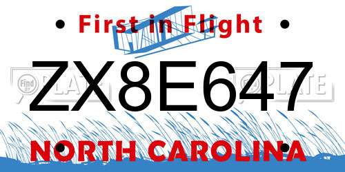 ZX8E647 North Carolina License Plate