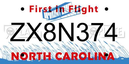 ZX8N374 North Carolina License Plate