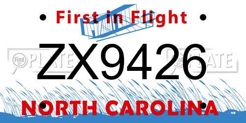 ZX9426 North Carolina License Plate