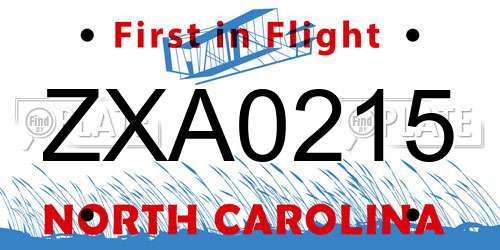 ZXA0215 North Carolina License Plate