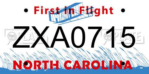 ZXA0715 North Carolina License Plate