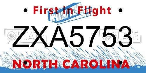 ZXA5753 North Carolina License Plate
