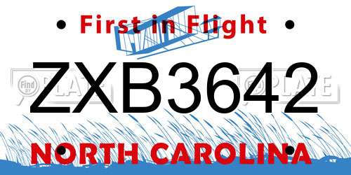 ZXB3642 North Carolina License Plate