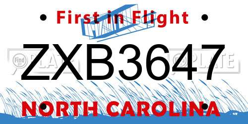ZXB3647 North Carolina License Plate