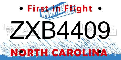 ZXB4409 North Carolina License Plate